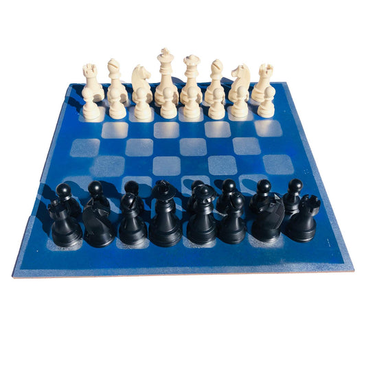 Large Chess Set - Blue Chrome