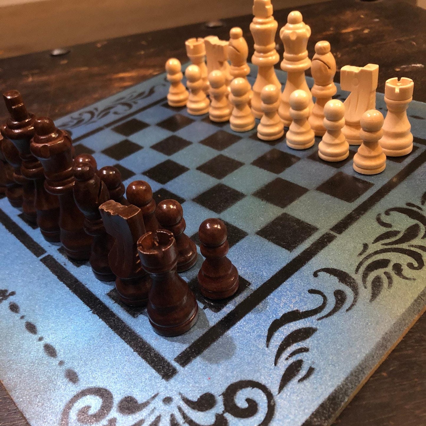 Chess Set - Metallic Blue & Black