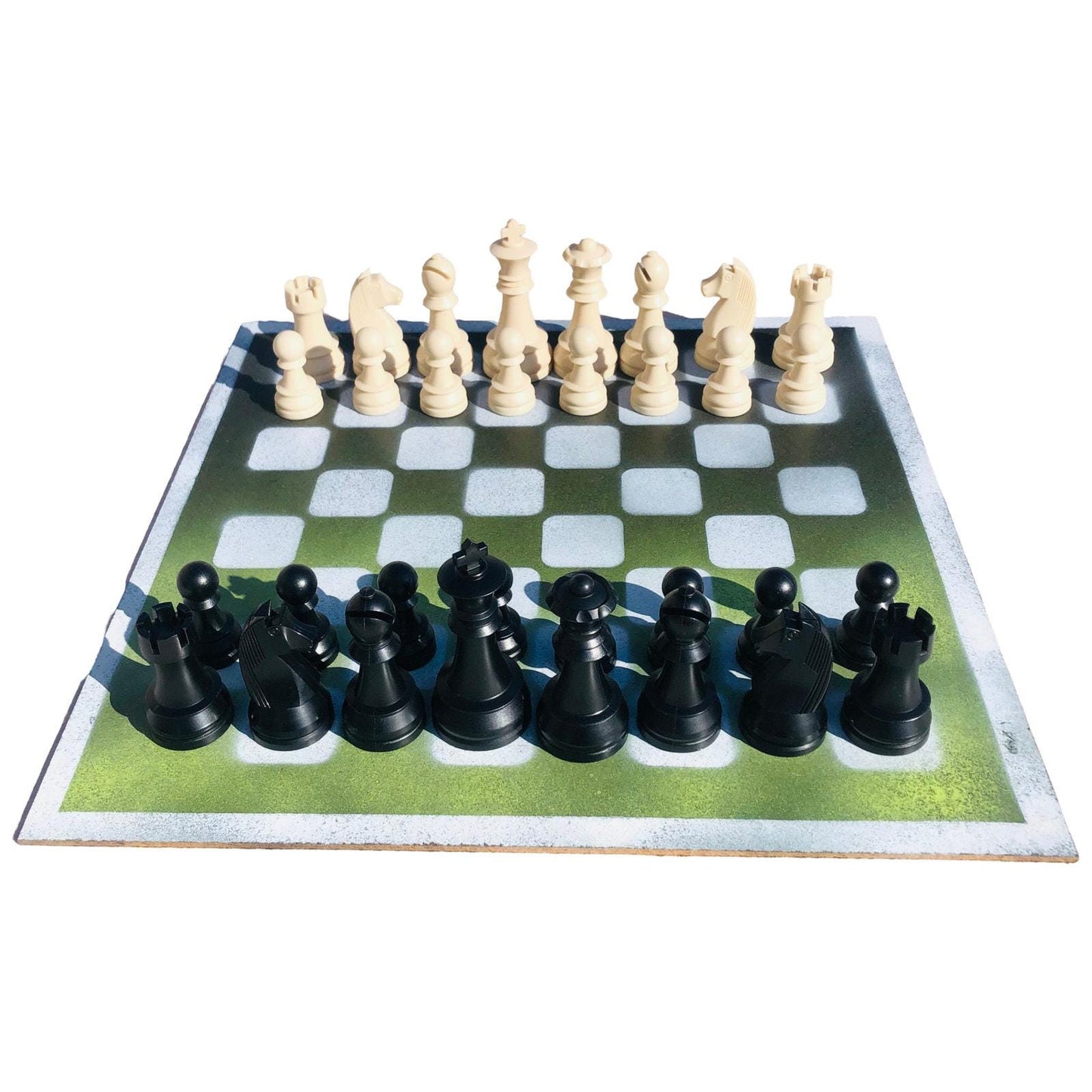 Large Chess Set - Green/Yellow & Black