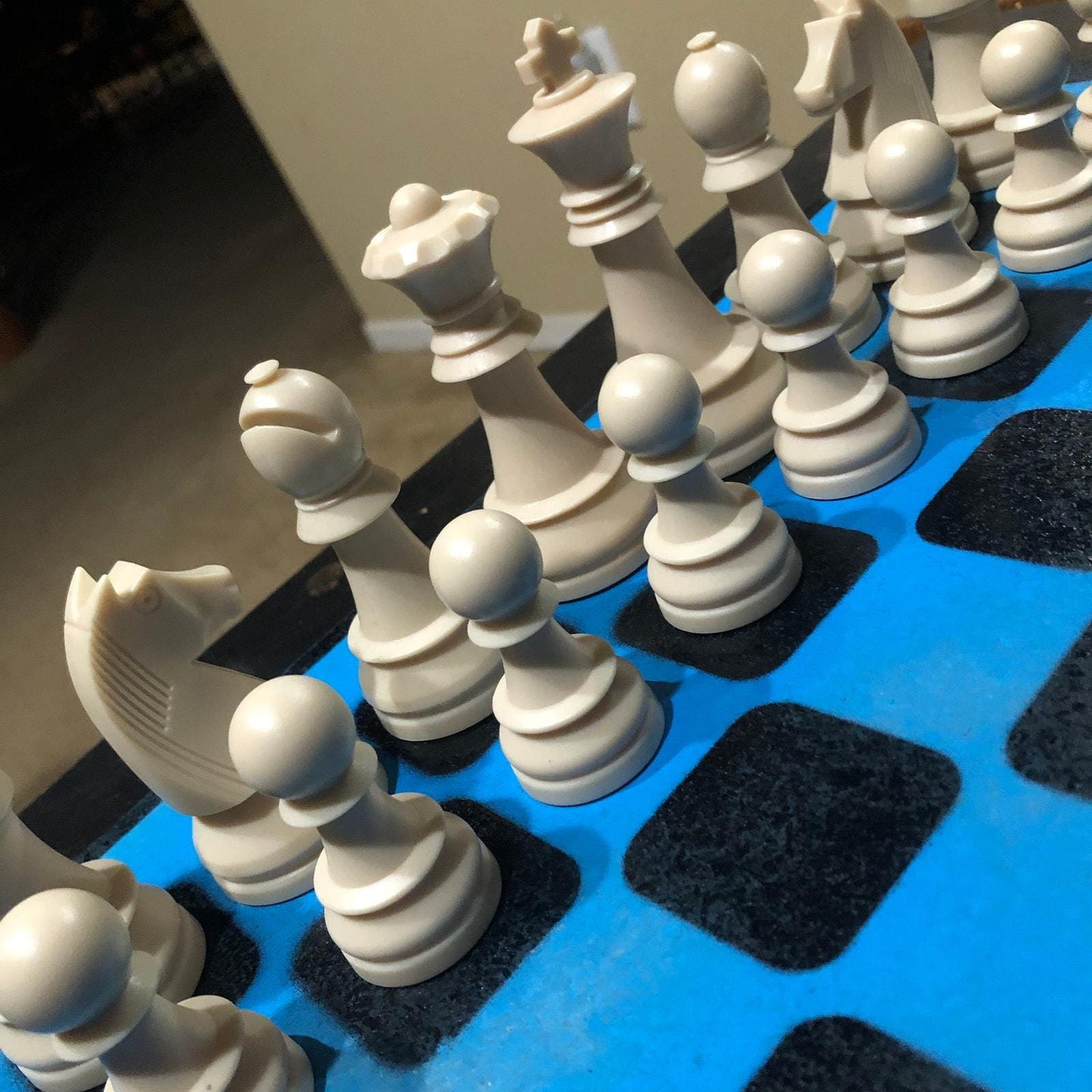 Large Painted Chess Set - Black & Blue