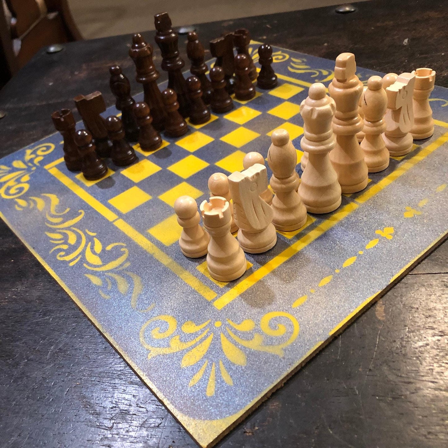 Chess Set - Metallic Blue & Yellow