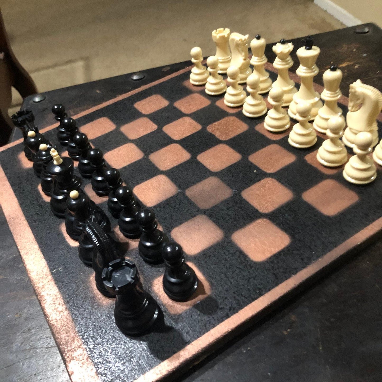 Large Painted Chess Set - Black & Bronze