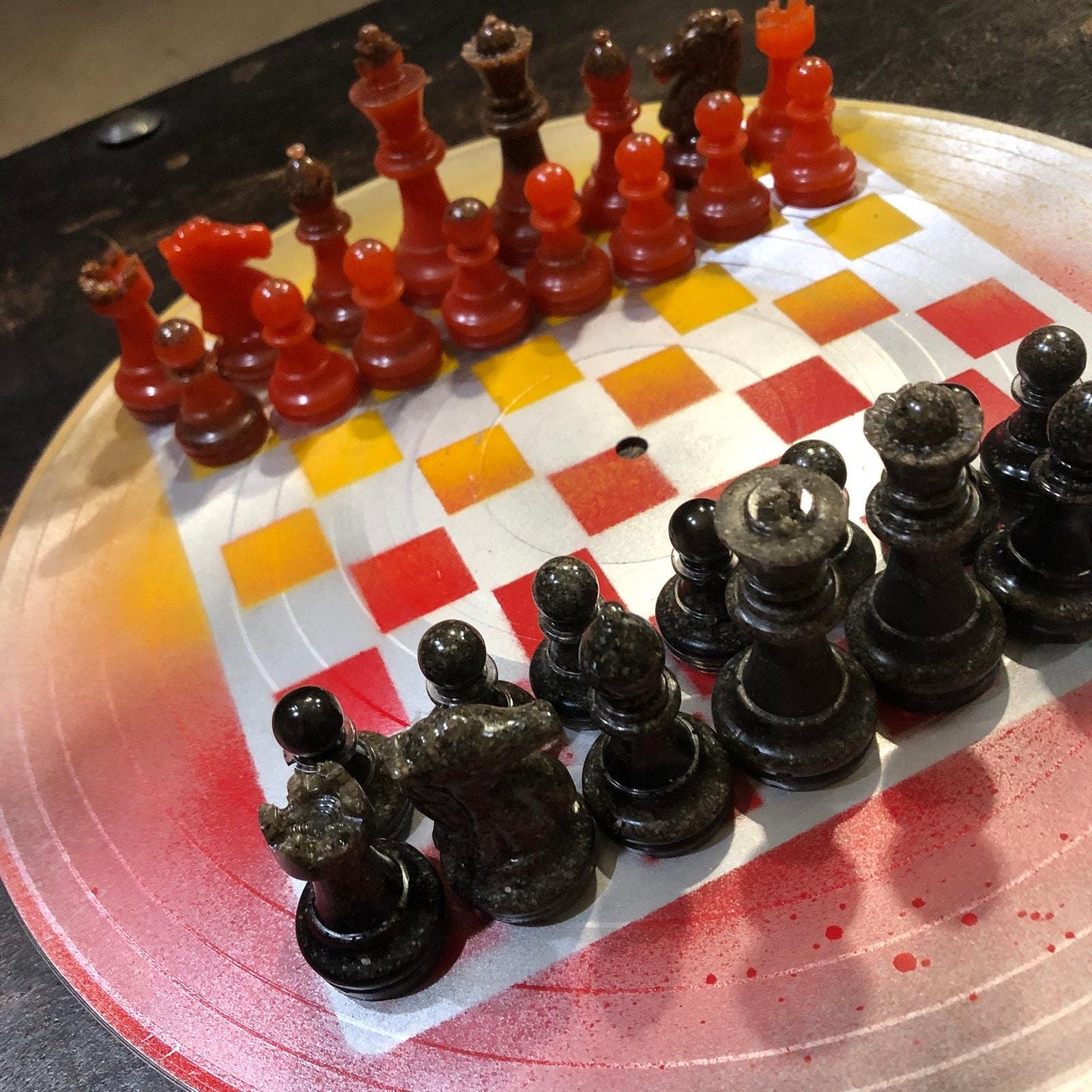 Vinyl Chess Set - Red Yellow Chrome (Resin Pieces)
