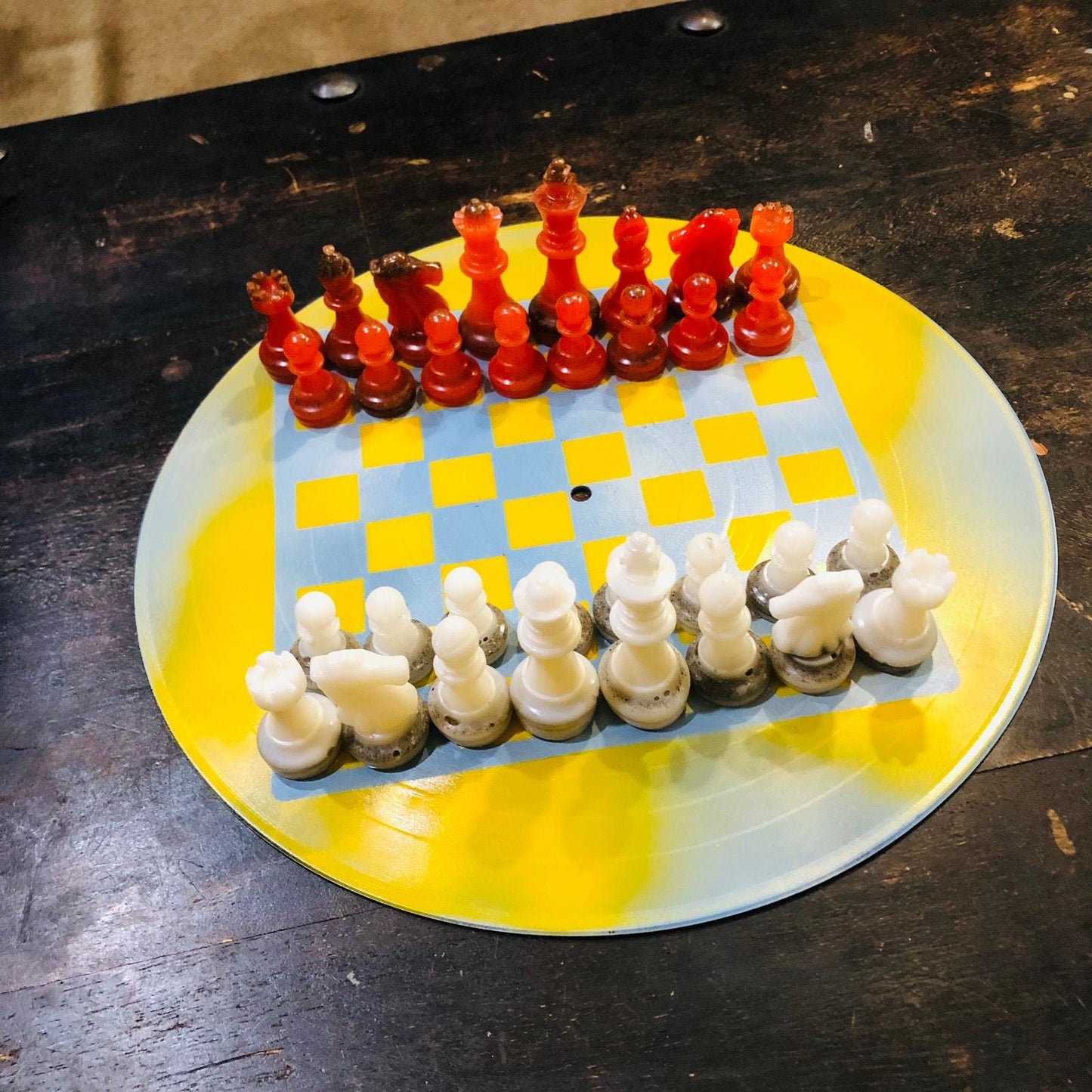 Vinyl Chess Set - Vintage Blue Yellow (Resin Pieces)