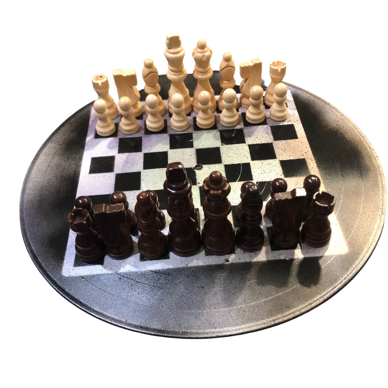 Vinyl Chess Set - Spotted Chrome & Black