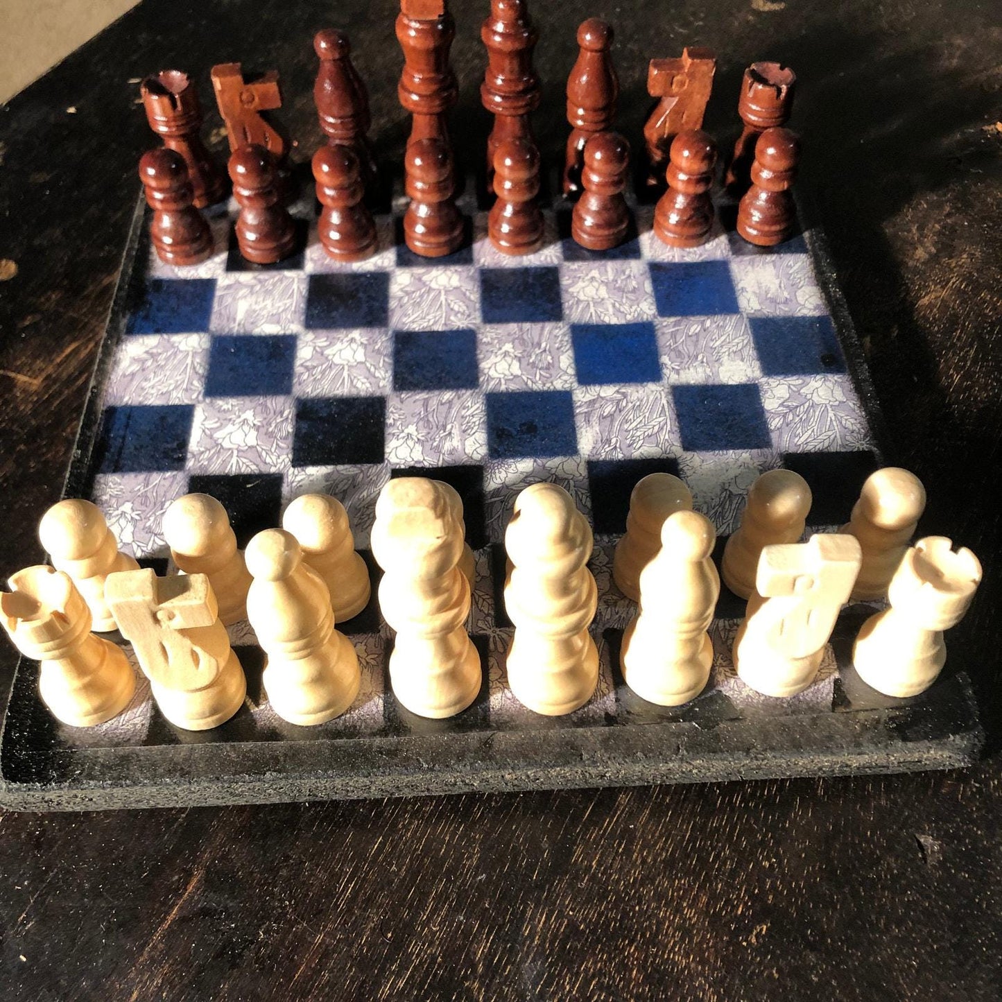 Scrapbook Chess Set - Blue & White