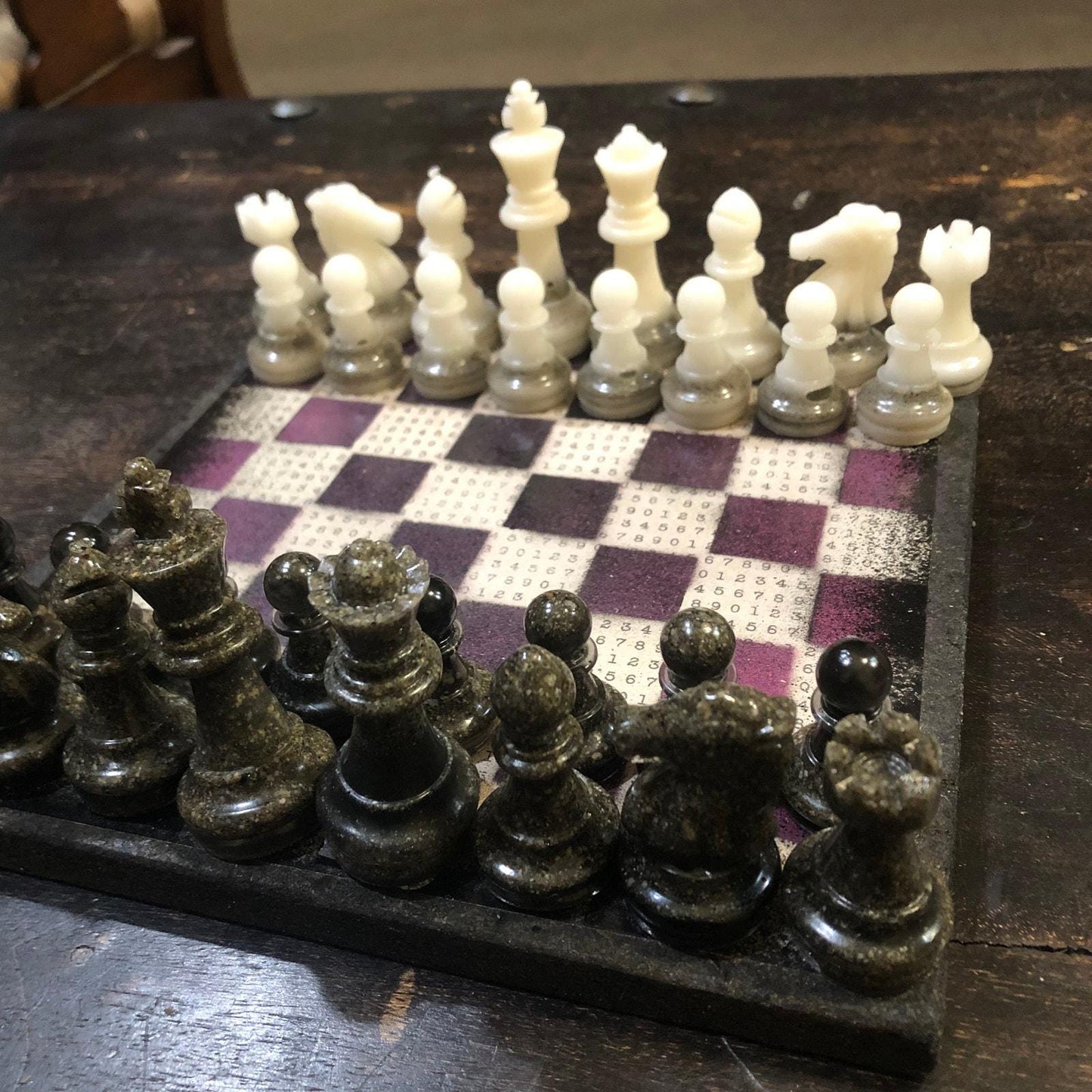 Scrapbook Chess Set - Purple Numbers (Resin Pieces)