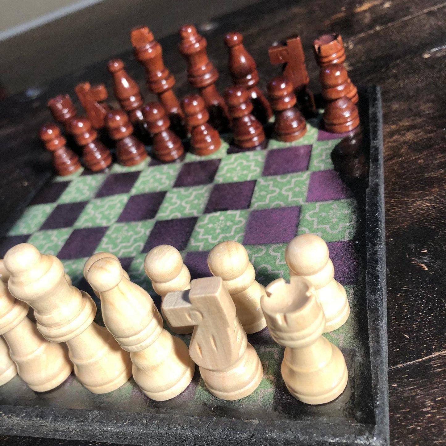 Scrapbook Chess Set - Green & Purple