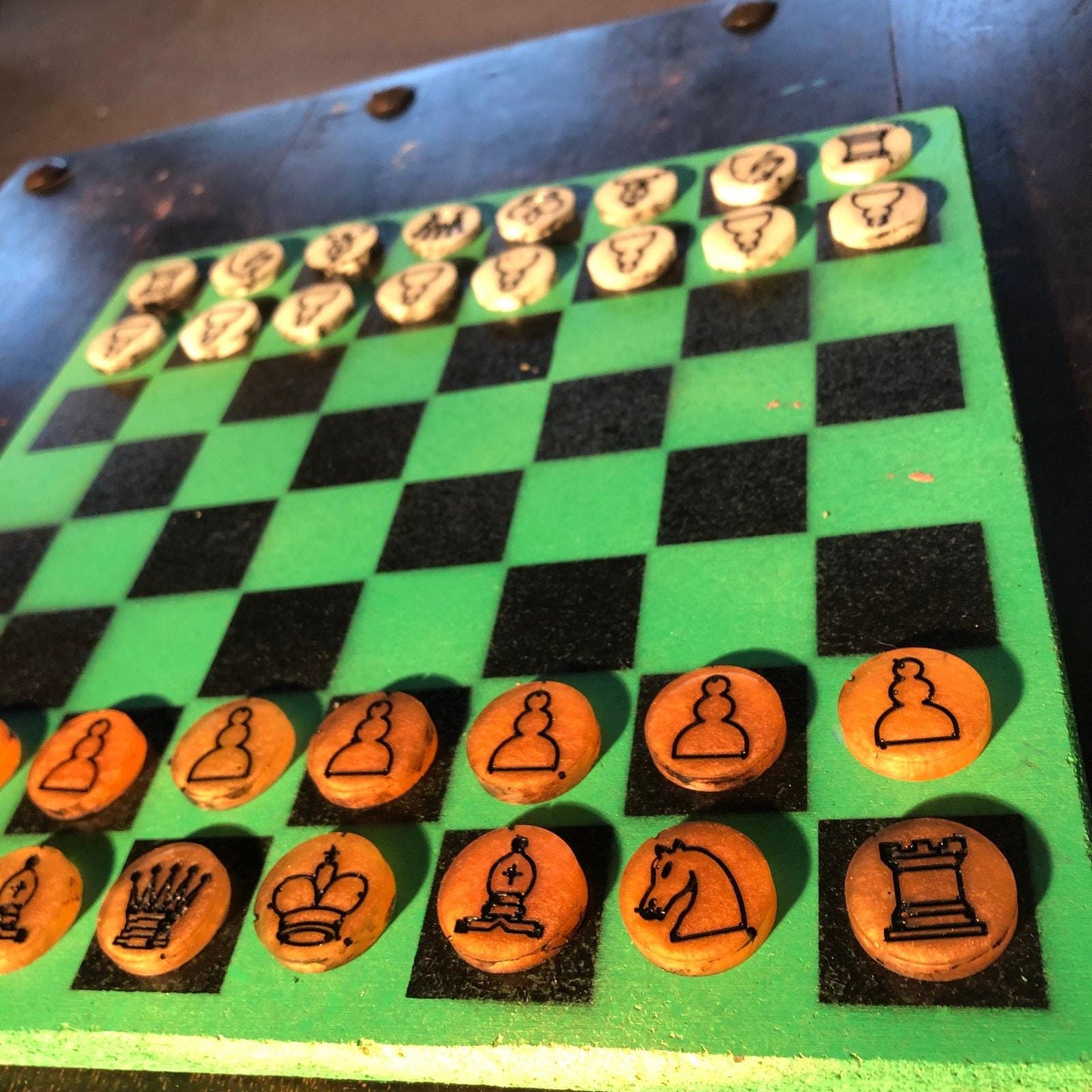 Chess Set - Green Black & Orange