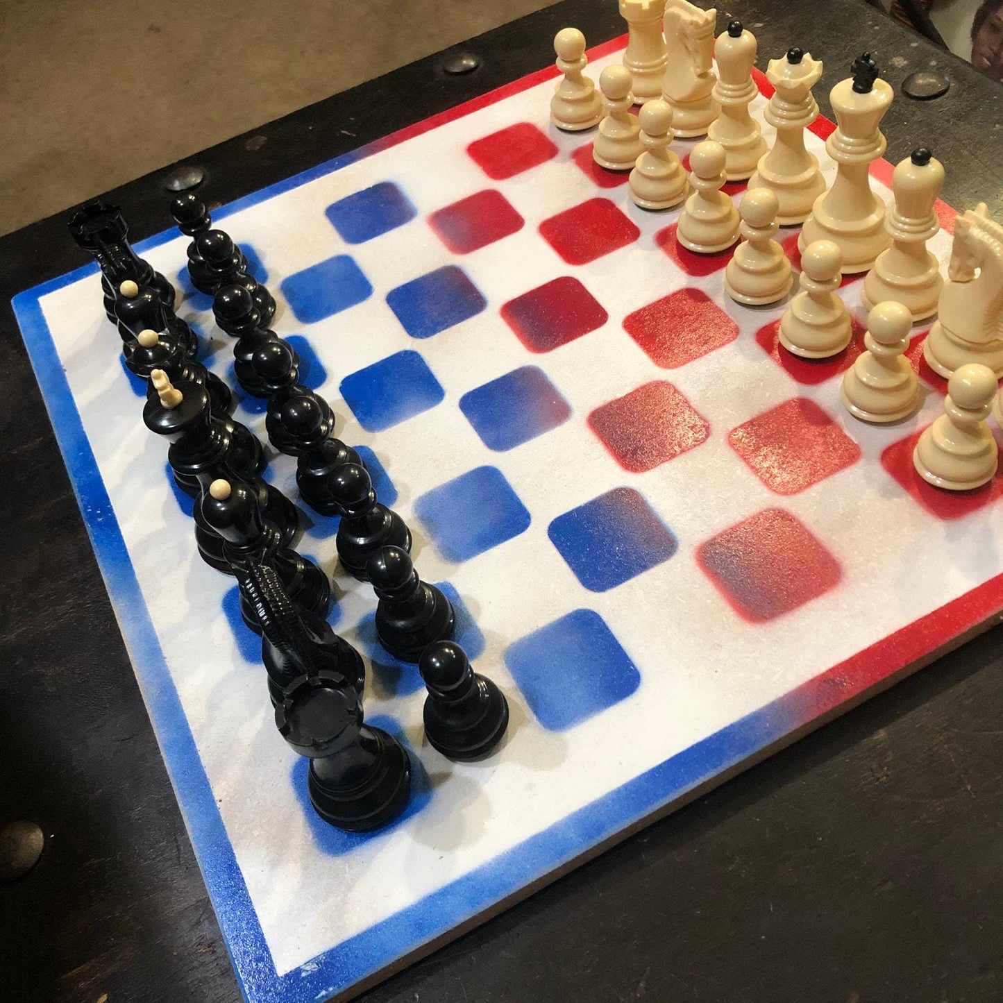 Large Chess Set - Red Blue & White