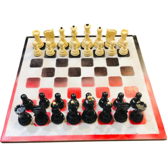 Large Chess Set - Black Red Mix - White Backdrop