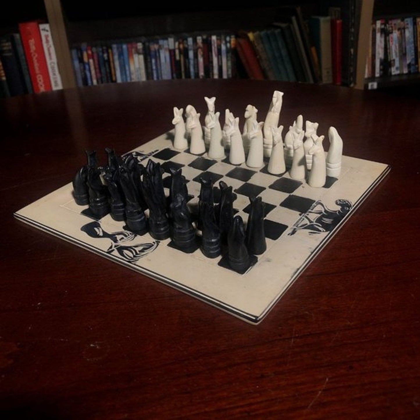 African Vintage Chess Set - White Squared Chess Board