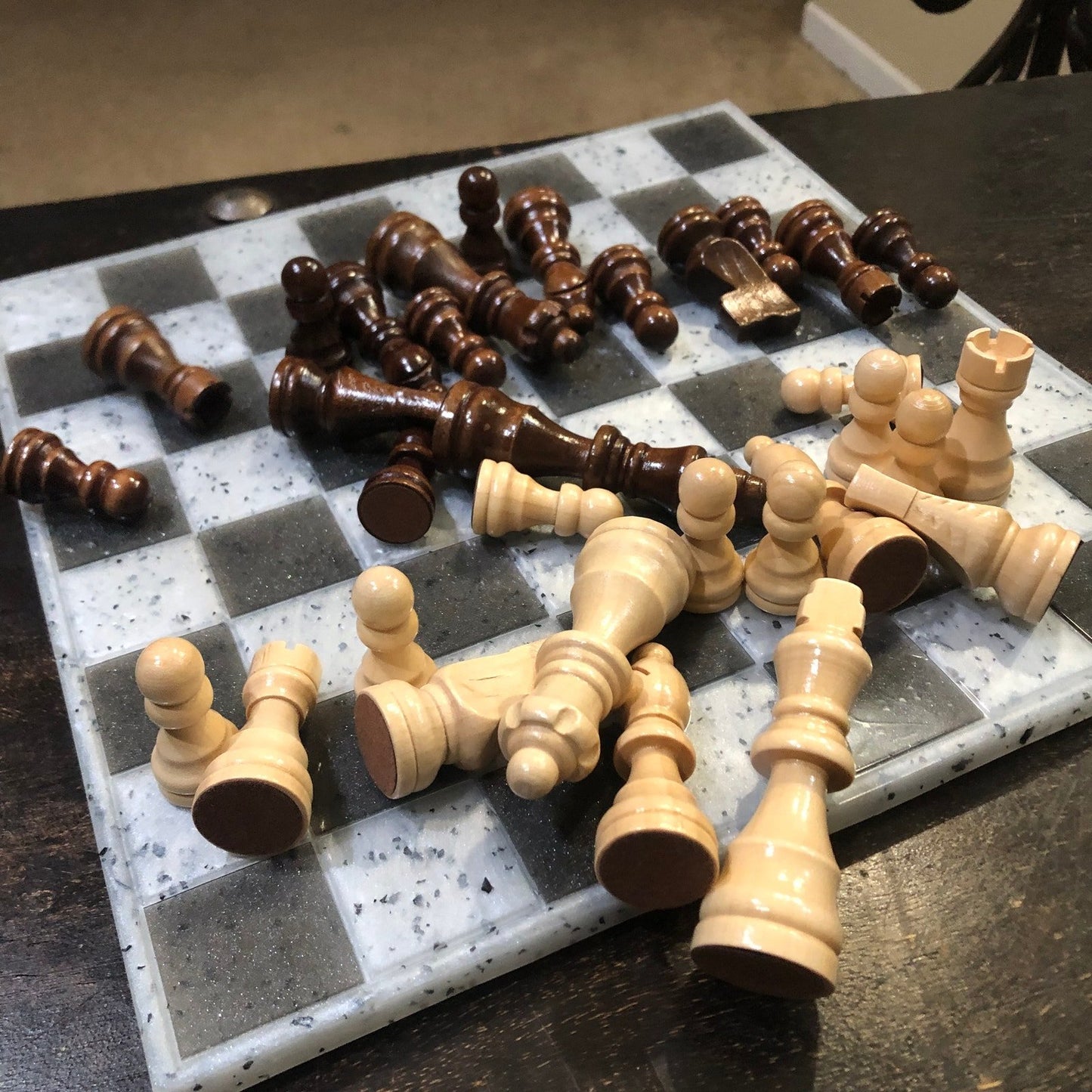 Resin Chess Set - Tattered Black & White (Wood Pieces)