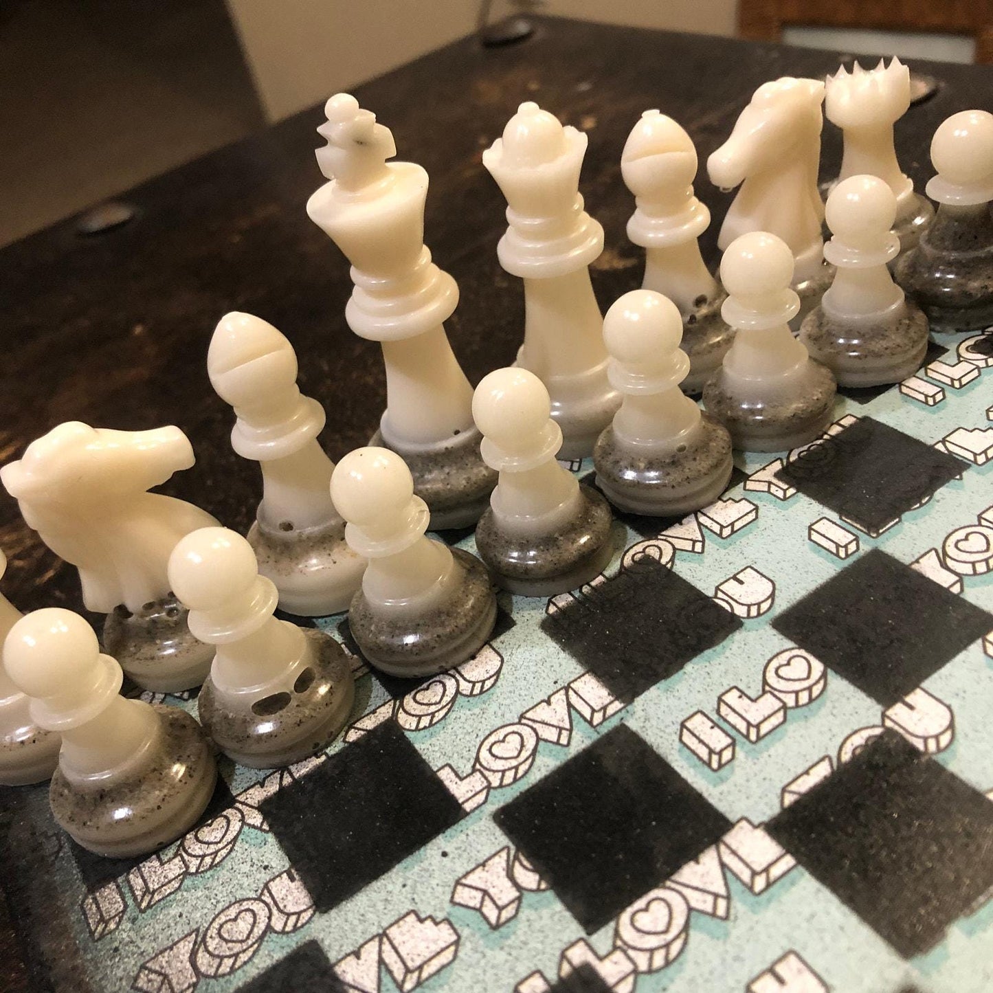 Scrapbook Chess Set - Love You Green (Resin Pieces)