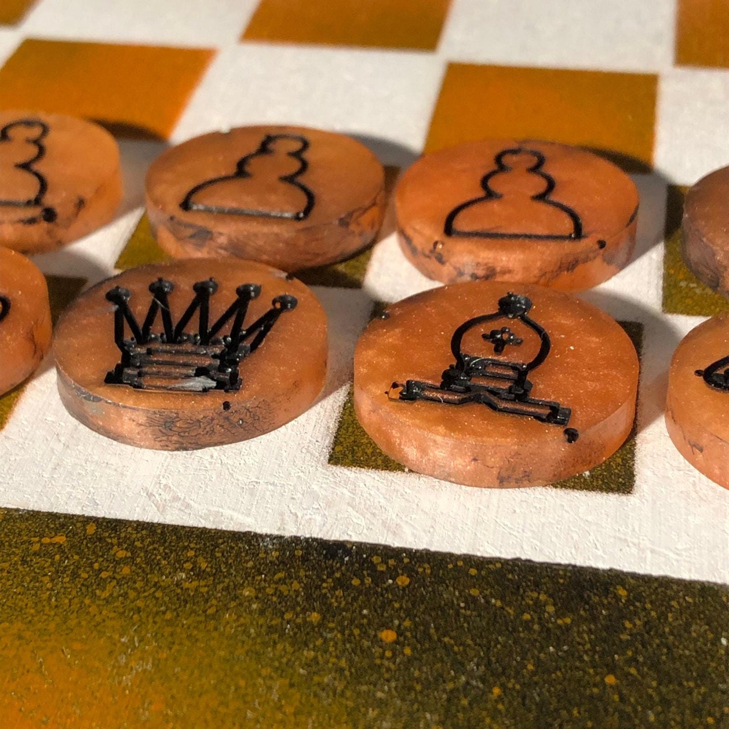 Chess Set - Orange White & Black (Resin Pieces)