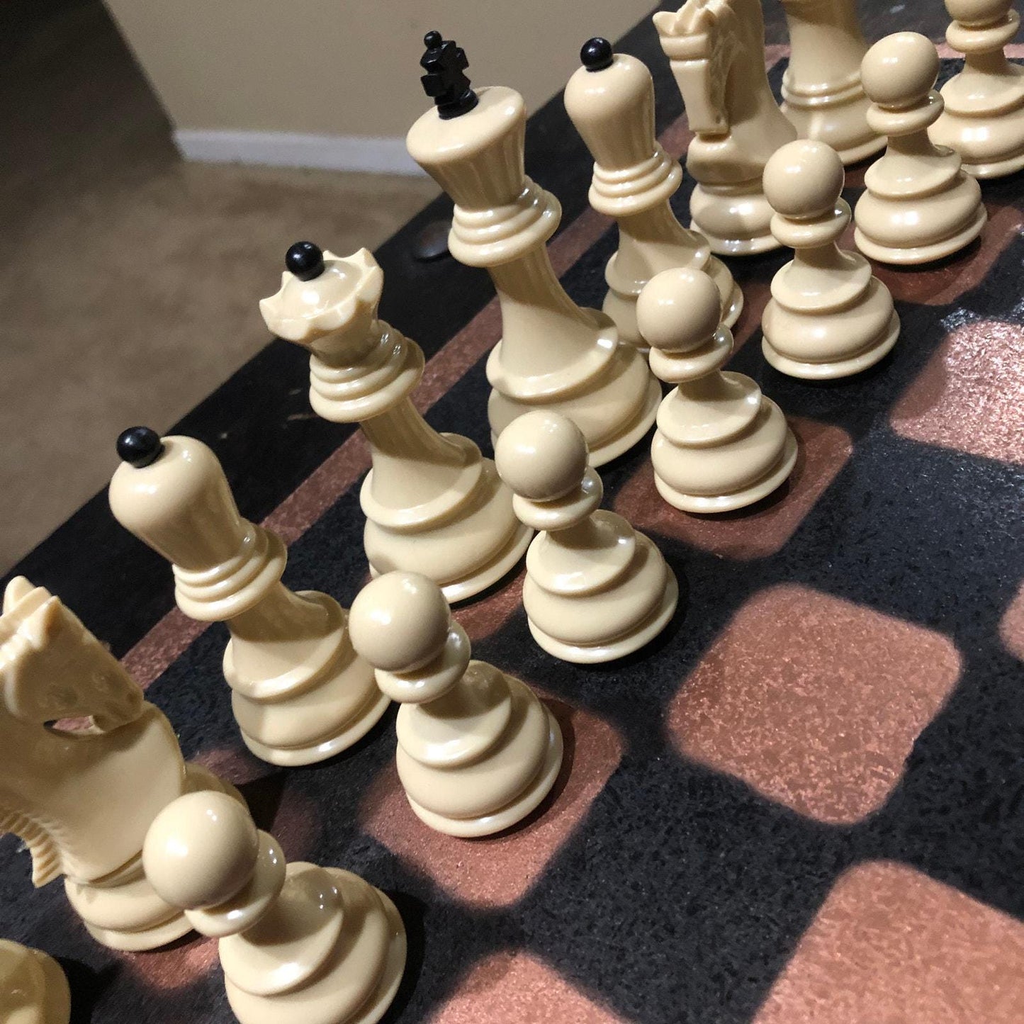 Large Painted Chess Set - Black & Bronze