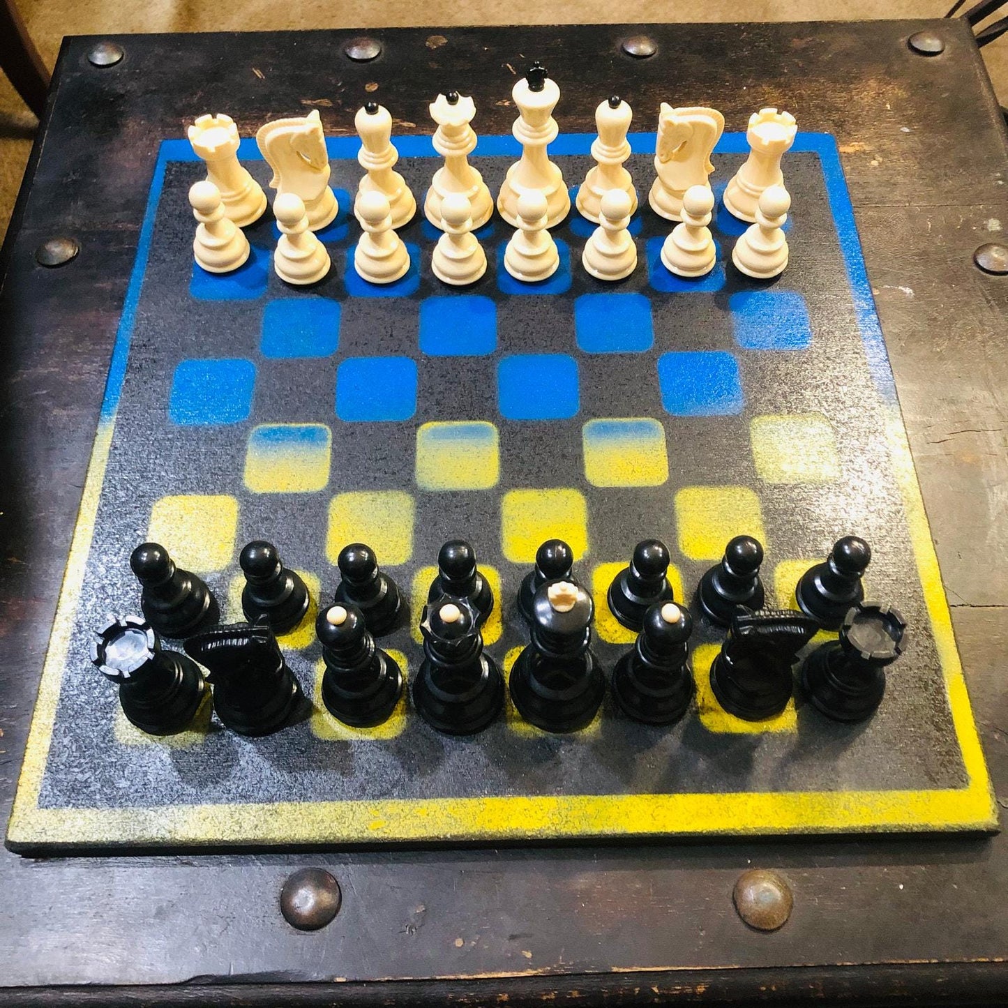 Large Chess Set - Black, Blue & Yellow