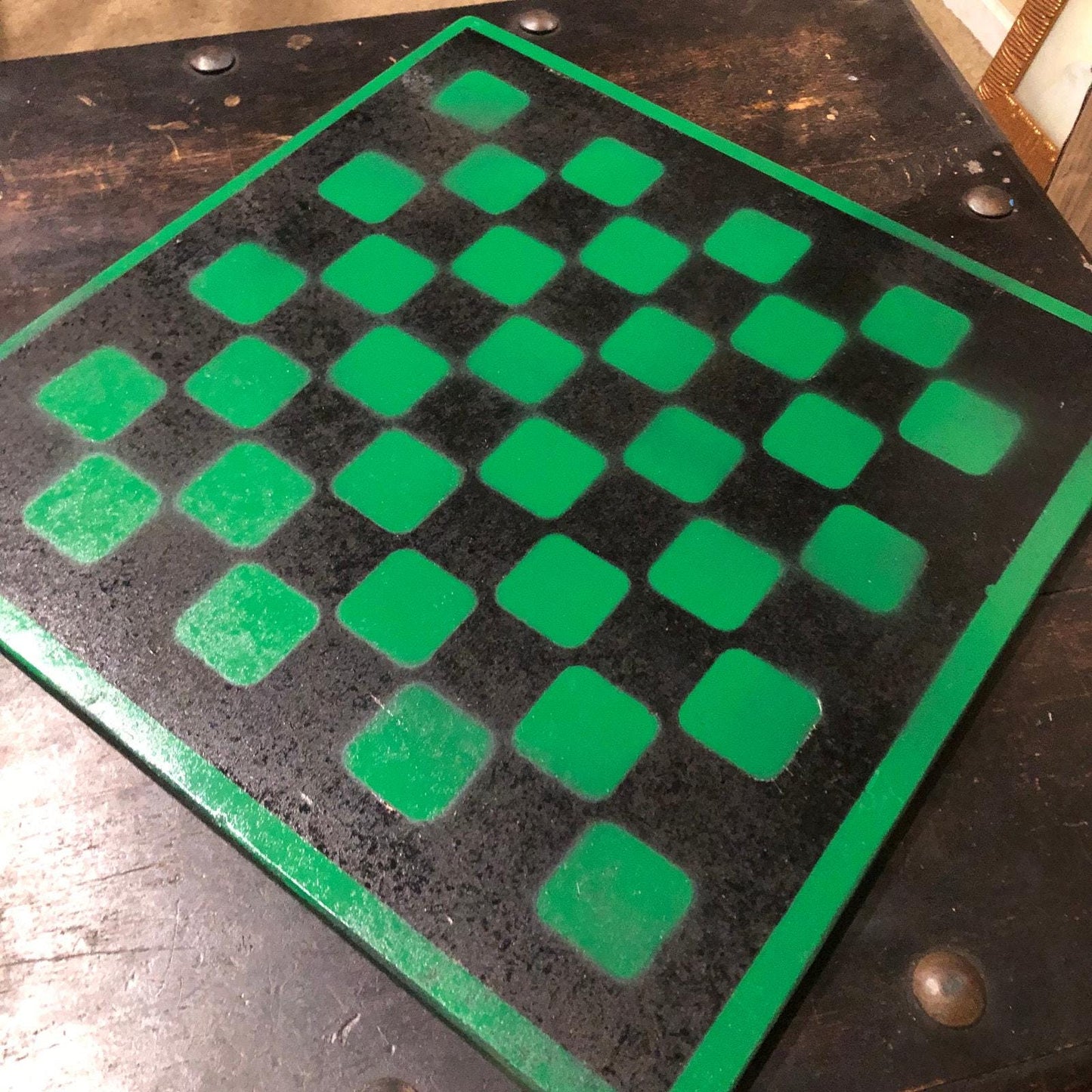 Large Painted Chess Set - Green & Black