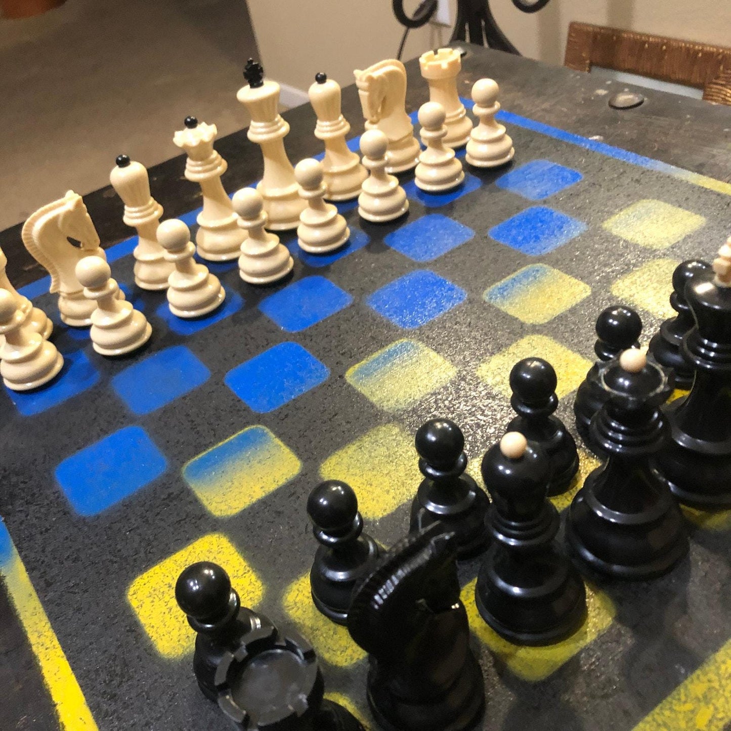 Large Chess Set - Black, Blue & Yellow