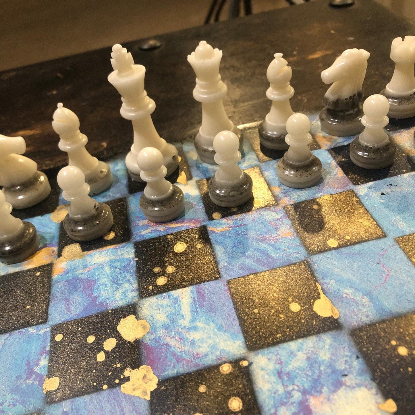 Scrapbook Chess Set - Blue Crystal Gold (Resin Pieces)