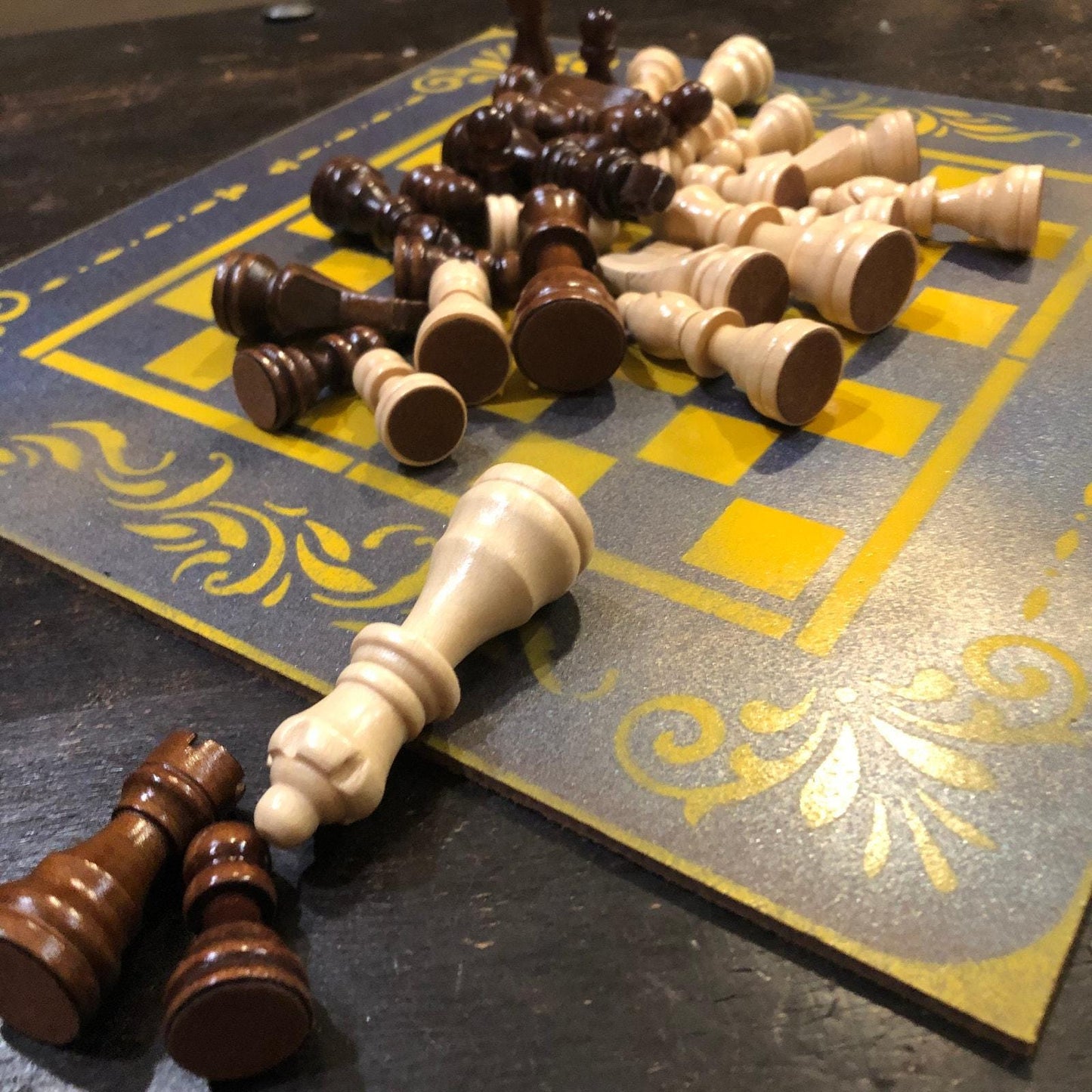 Chess Set - Metallic Blue & Yellow