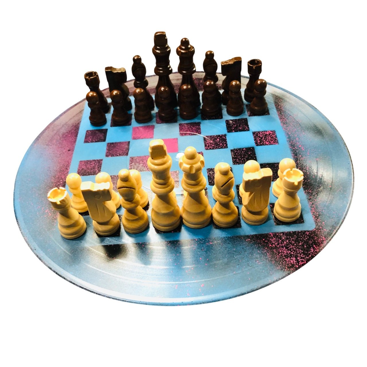 Vinyl Chess Set - Pink Blue Splash