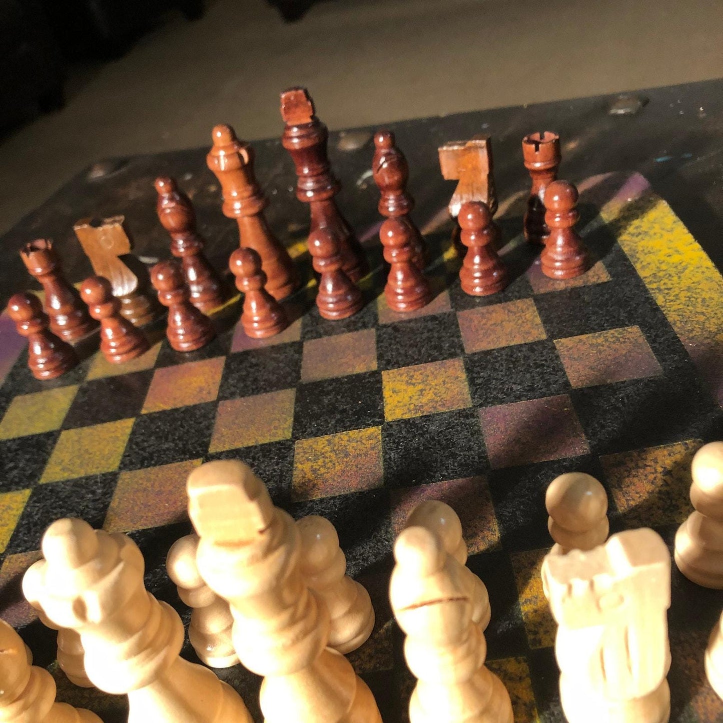 Chess Set - Rustic Yellow Purple