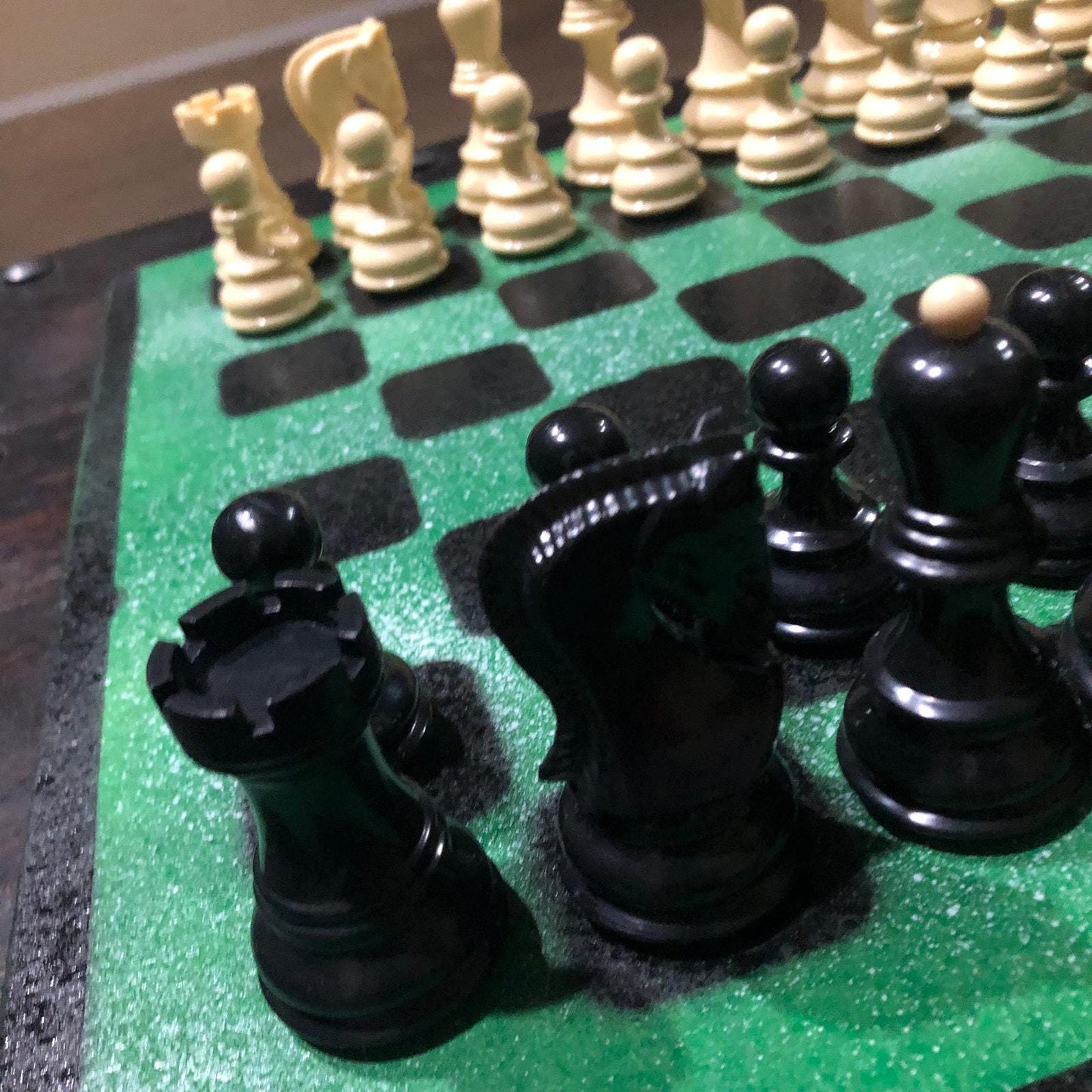 Large Painted Chess Set - Green & Black