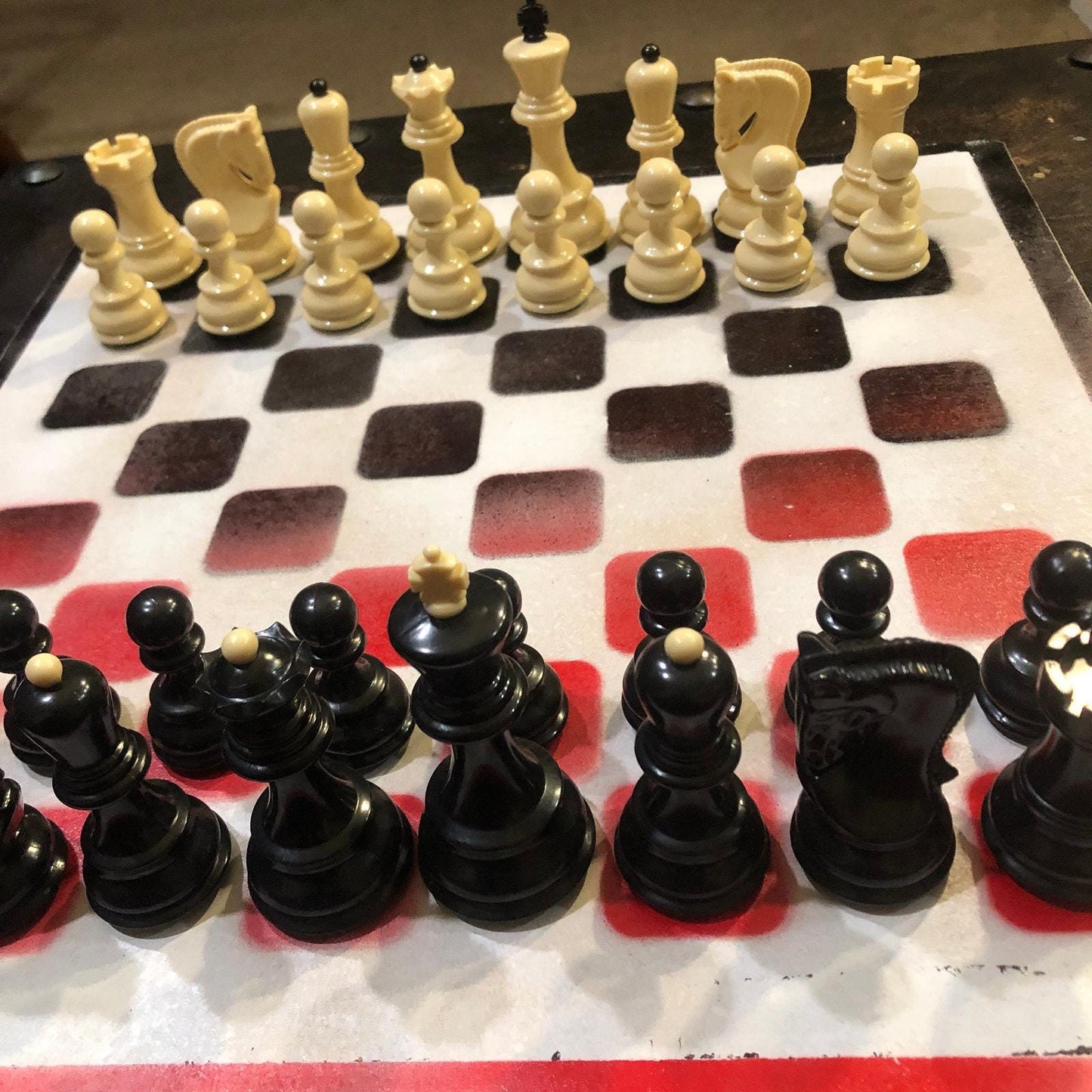 Large Chess Set - Black Red Mix - White Backdrop