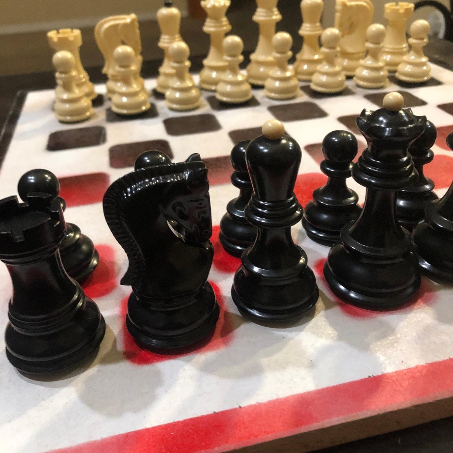 Large Chess Set - Black Red Mix - White Backdrop