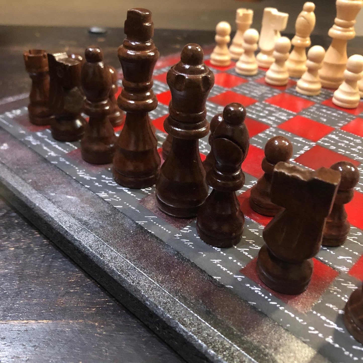 Scrapbook Chess Set - Red & Black Classic Writing Pattern