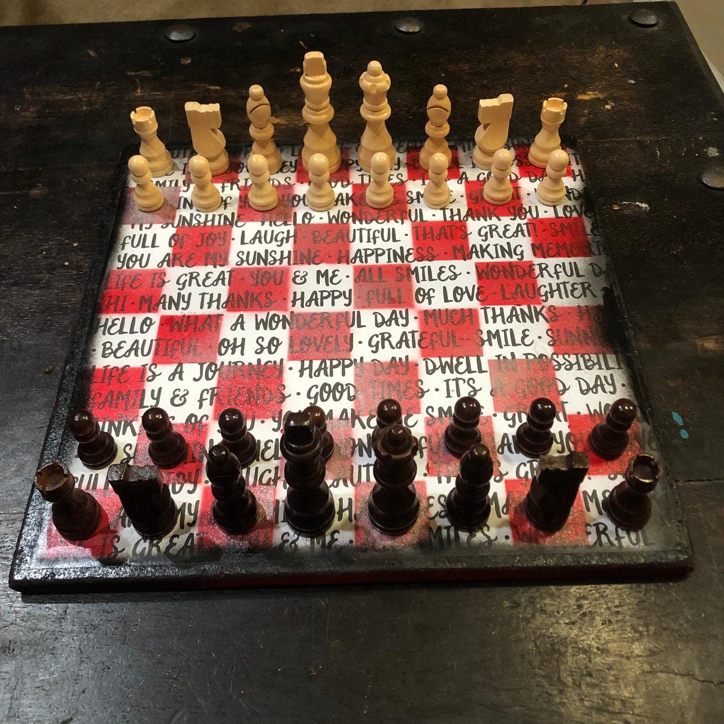 Scrapbook Chess Set - Red & White Words