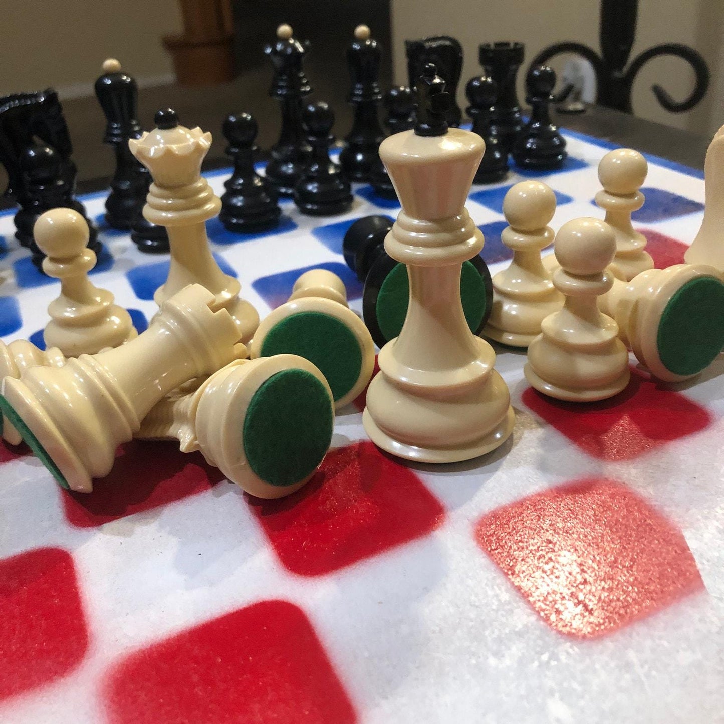 Large Chess Set - Red Blue & White