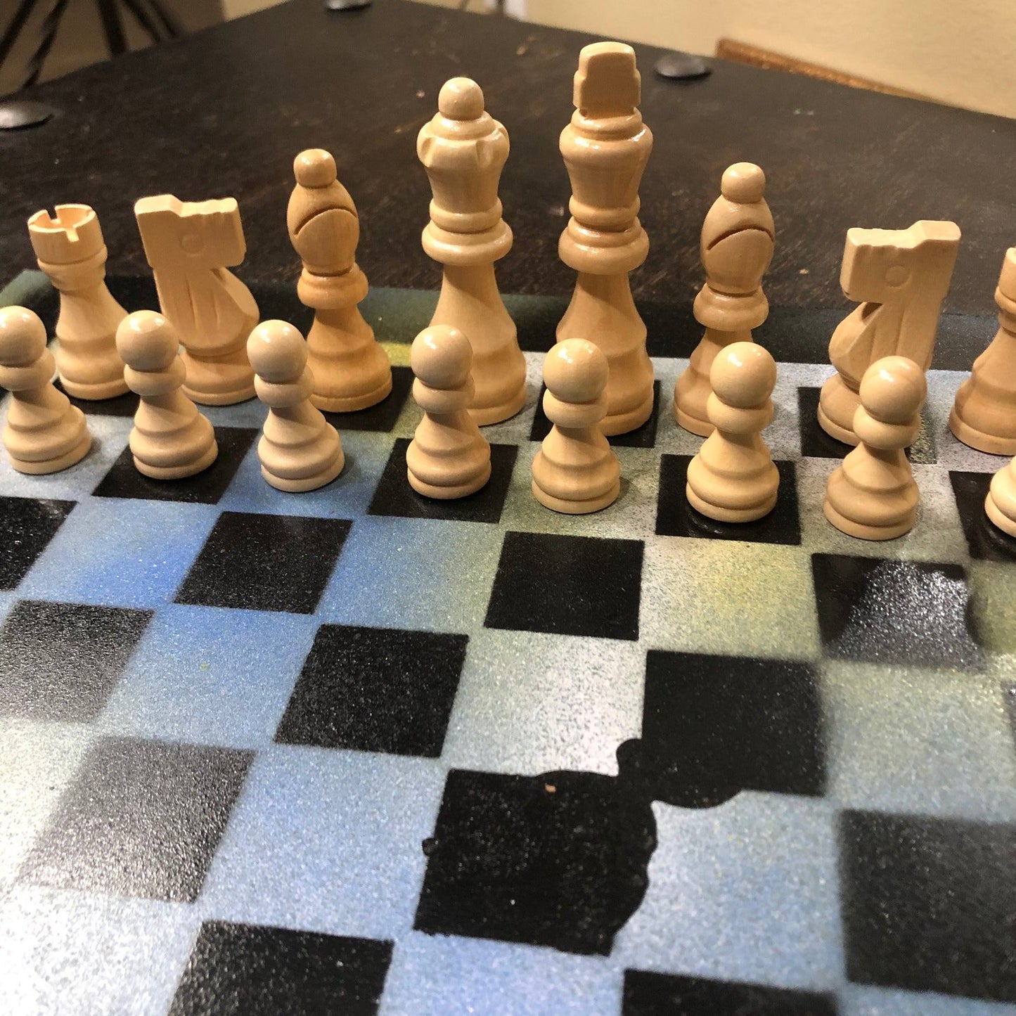 Painted Chess Set - Blue Yellow Mix