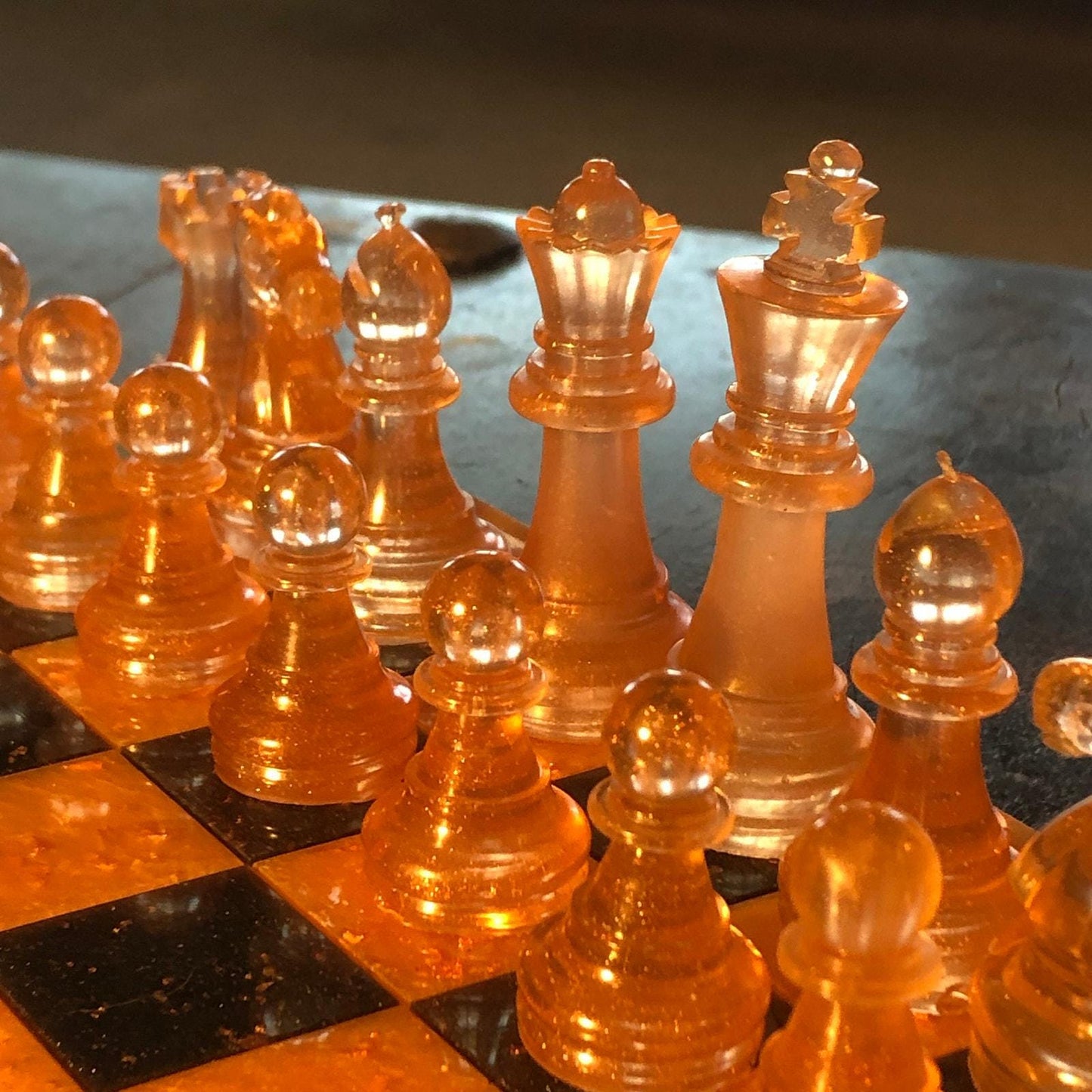 Handmade Resin Chess Set - Orange & Black