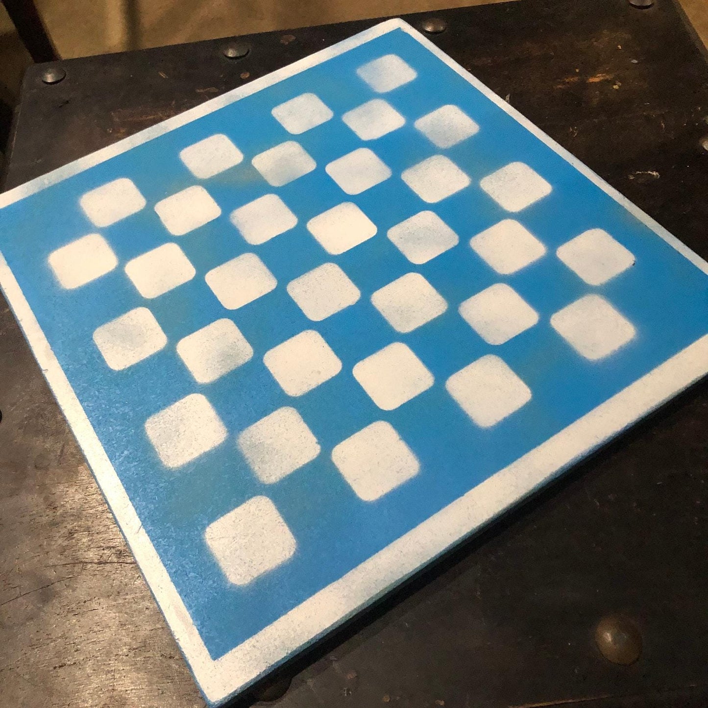 Large Painted Chess Set - White & Blue