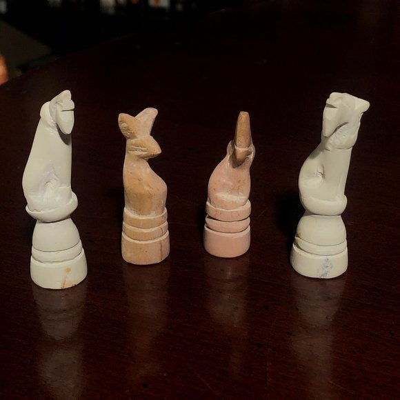 African Vintage Chess Set - Natural Soapstone Chess Board