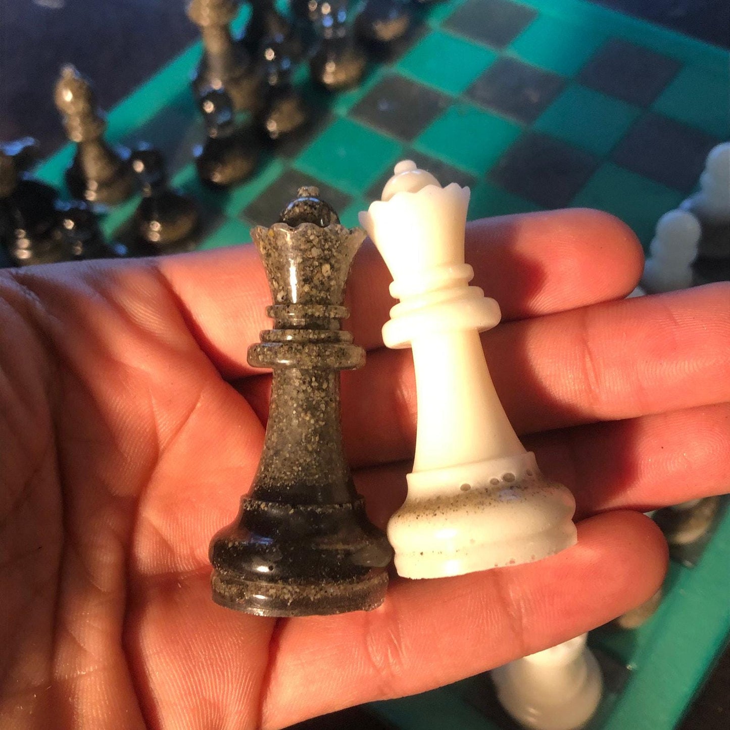 Handmade Resin Chess Set - Aqua Green