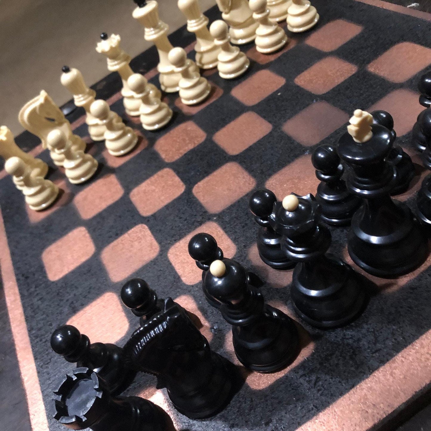 Large Painted Chess Set - Black & Bronze