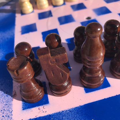 Vinyl Chess Set - Vintage Pink Blue