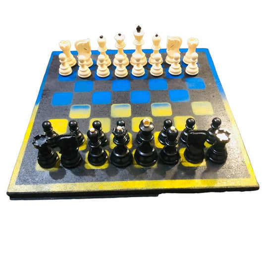 Large Chess Set - Black, Blue & Yellow