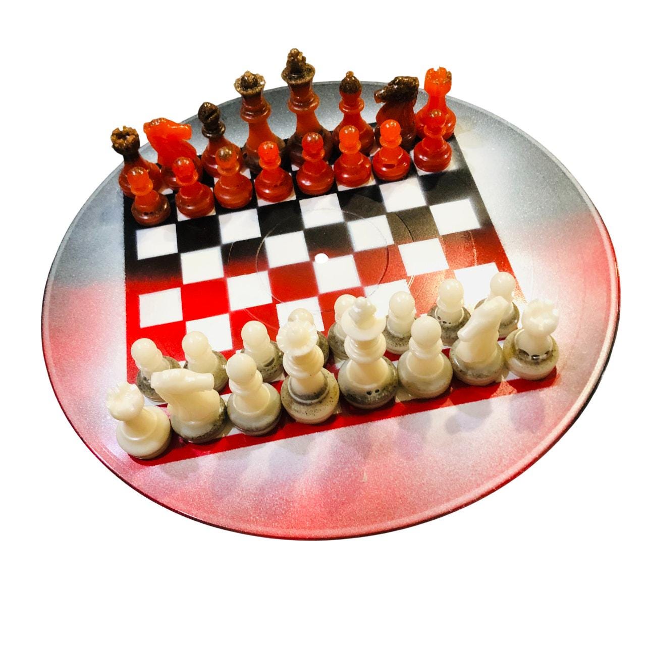 Vinyl Chess Set - Black Red & Black (Resin Pieces)