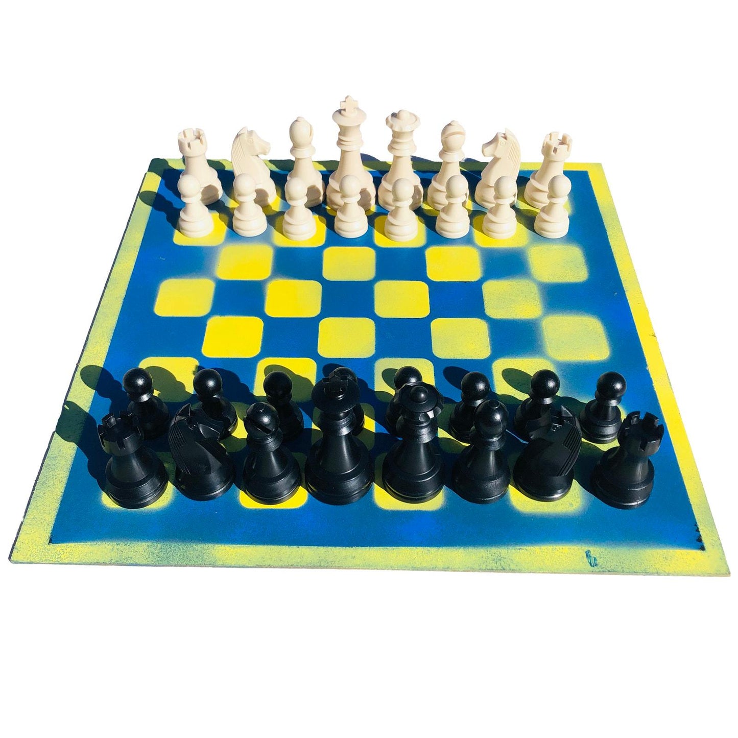 Large Chess Set - Blue & Yellow Pop