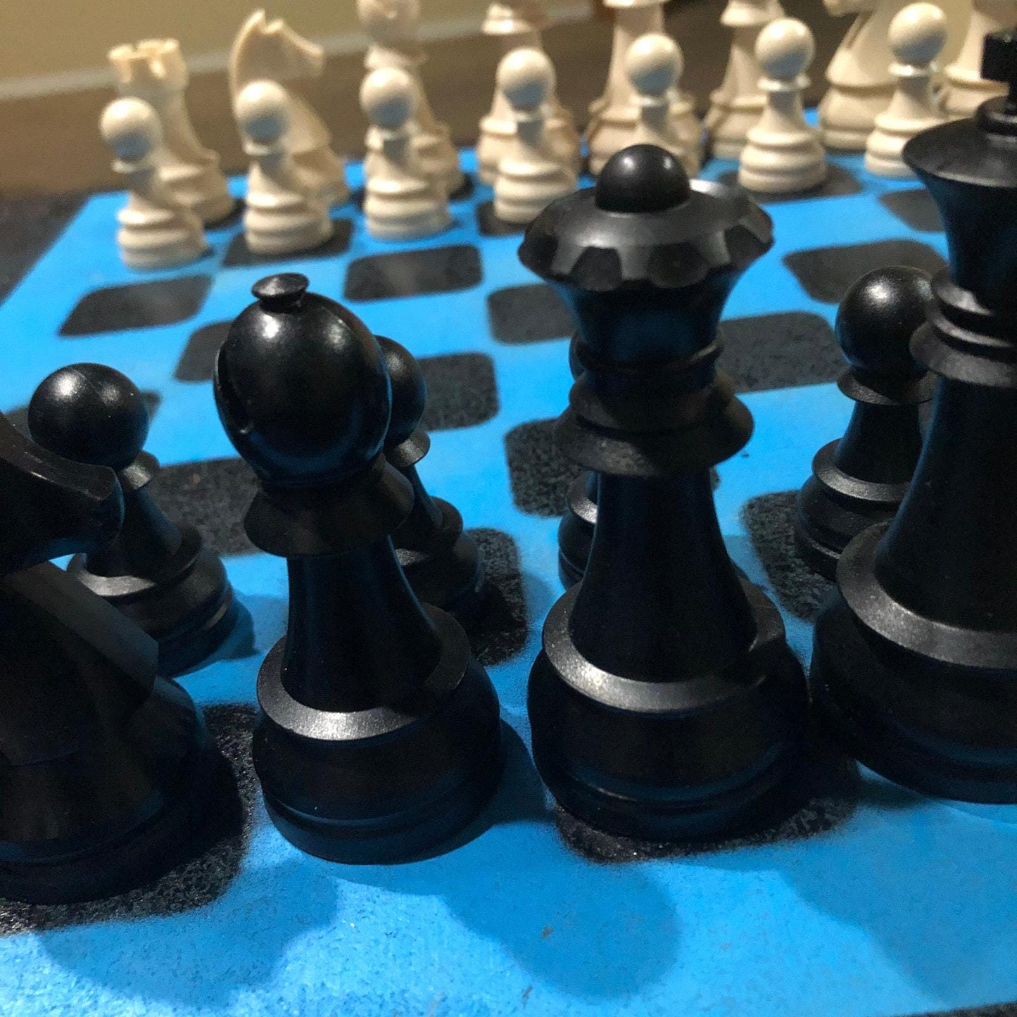 Large Painted Chess Set - Black & Blue