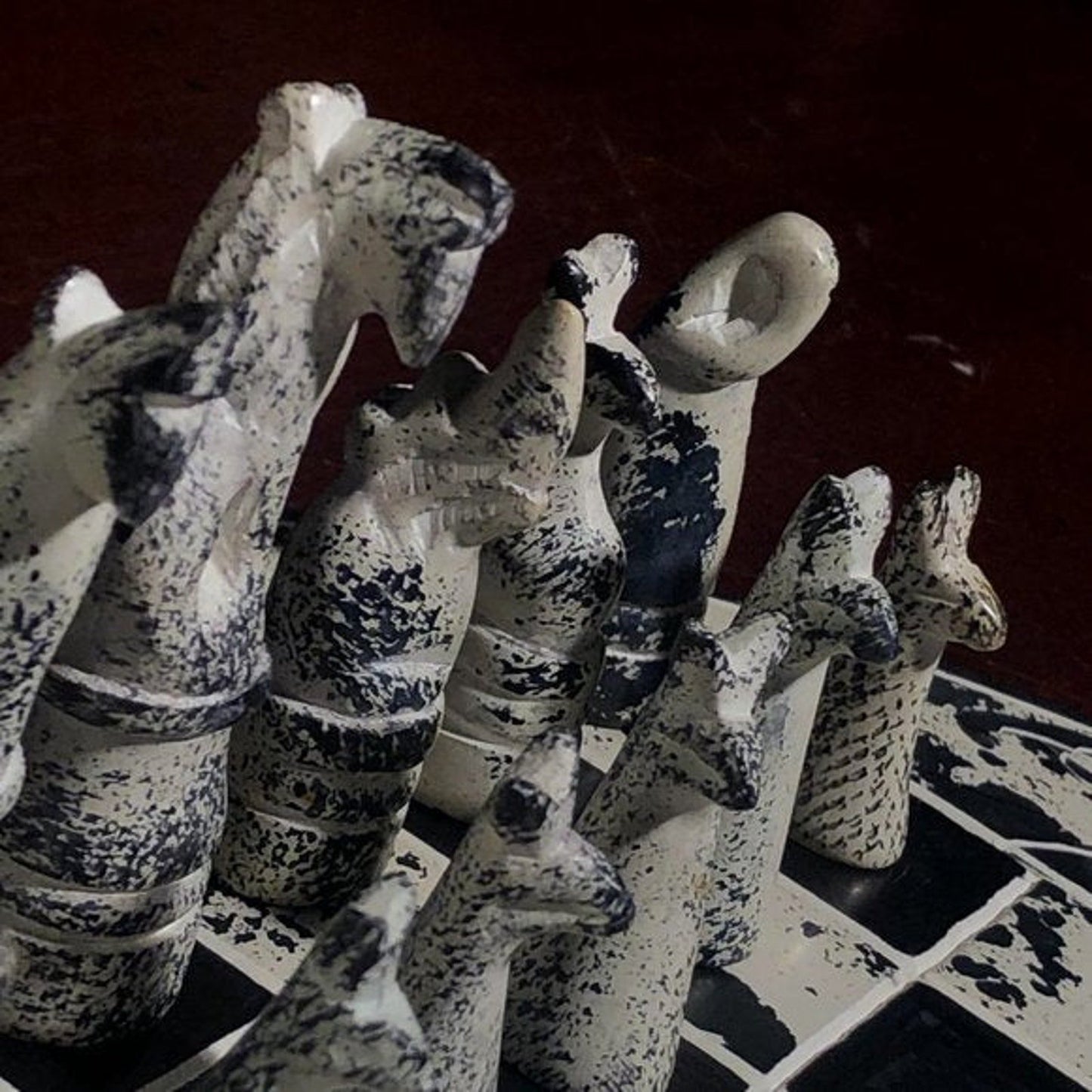 African Vintage Chess Set - White/Black Chess Board