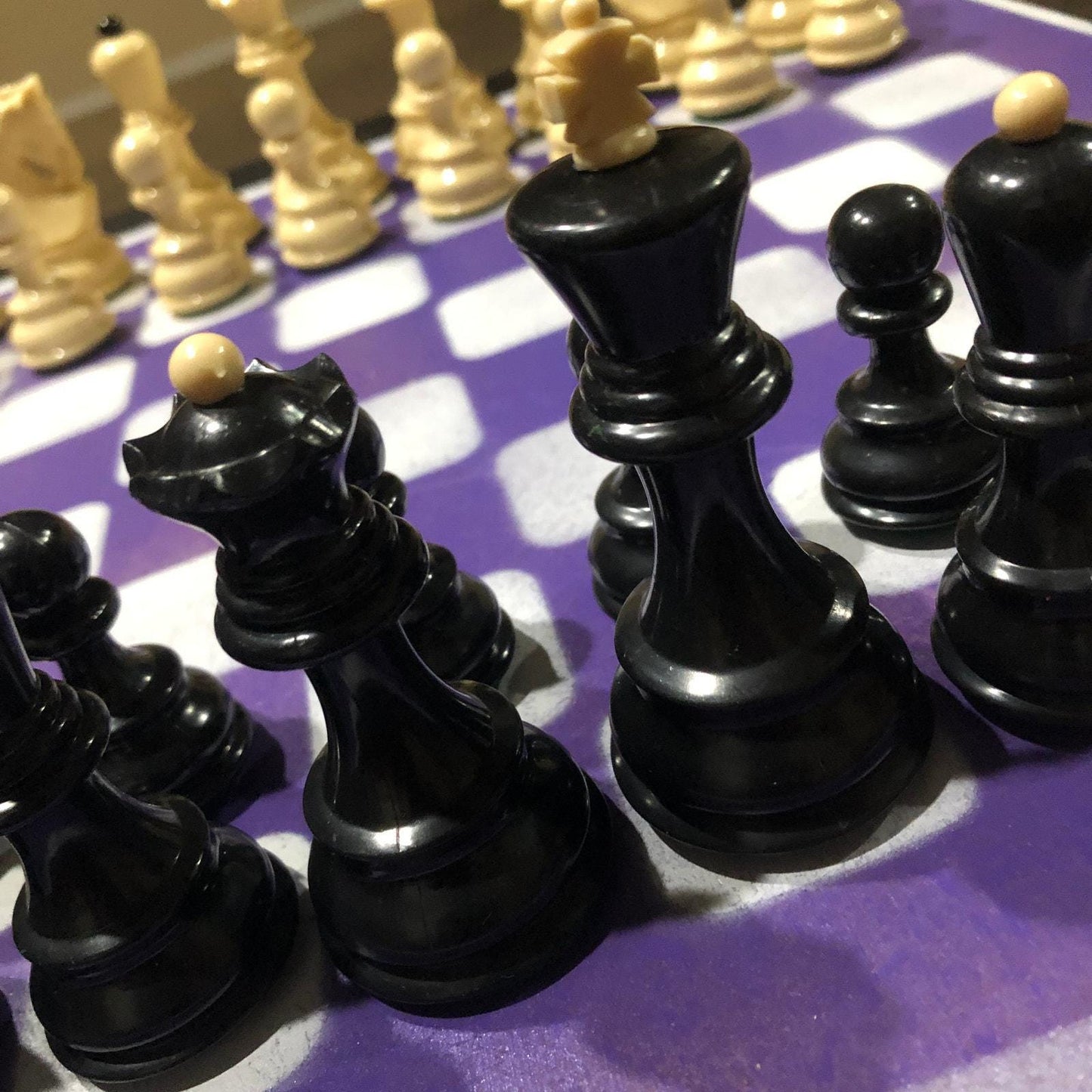 Large Painted Chess Set - Purple & White