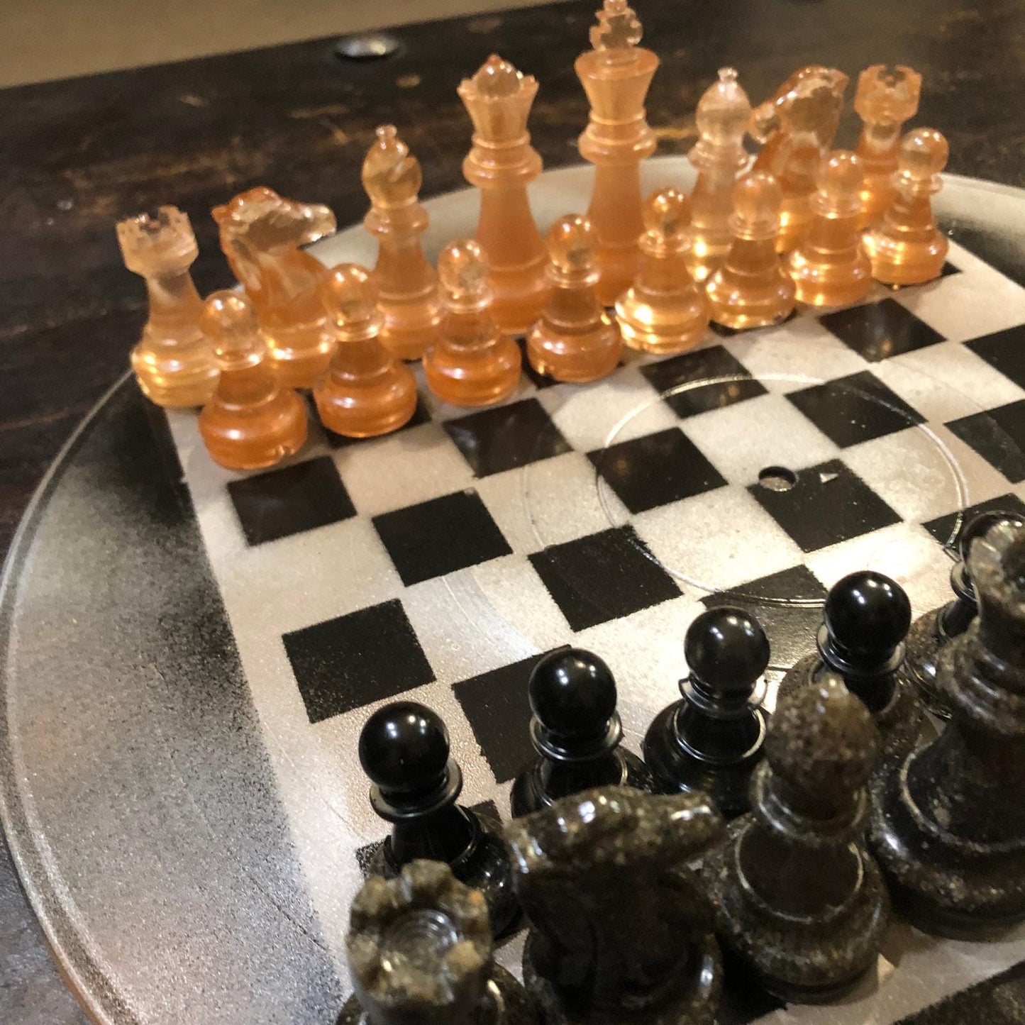 Vinyl Chess Set - Amber & Black (Resin Pieces)