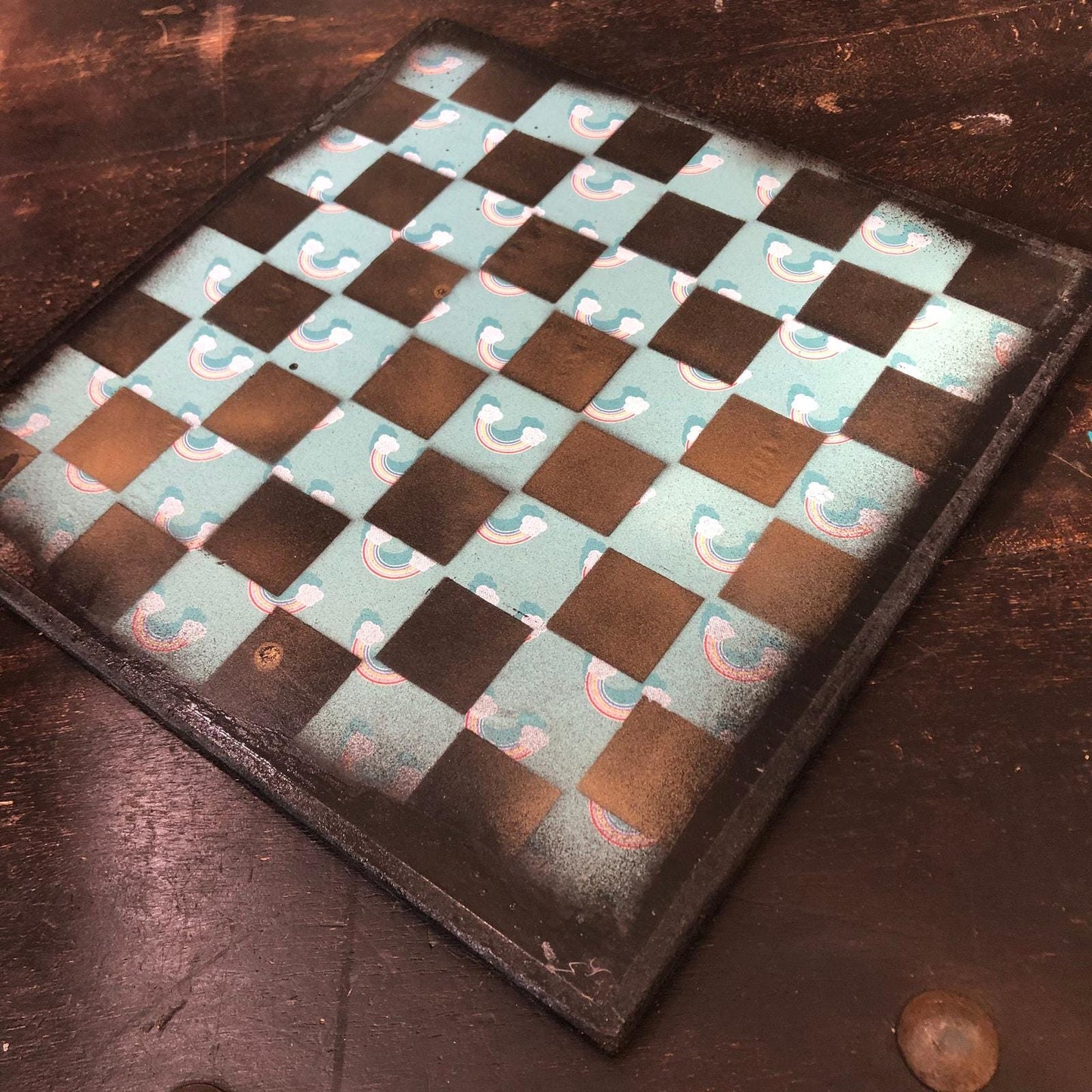 Scrapbook Chess Set - Blue Rainbow